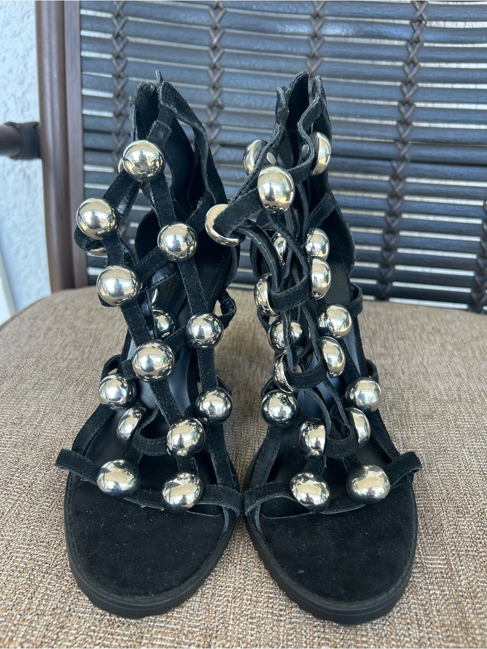 Karl Largerfeld Black Suede Studded Gladiator Heels